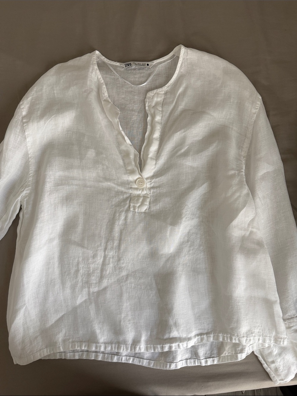 Zara White Linen Button-Front Women's Top
